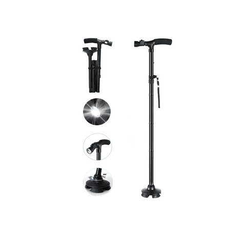 Genérico - Bastones Para Adulto Mayor, Bastón Plegable Ajustable, Luz Led Ajustable, Altura Ajustable, Base Cuádruple Pivotante, Bastón Para Ancianos Y Adultos