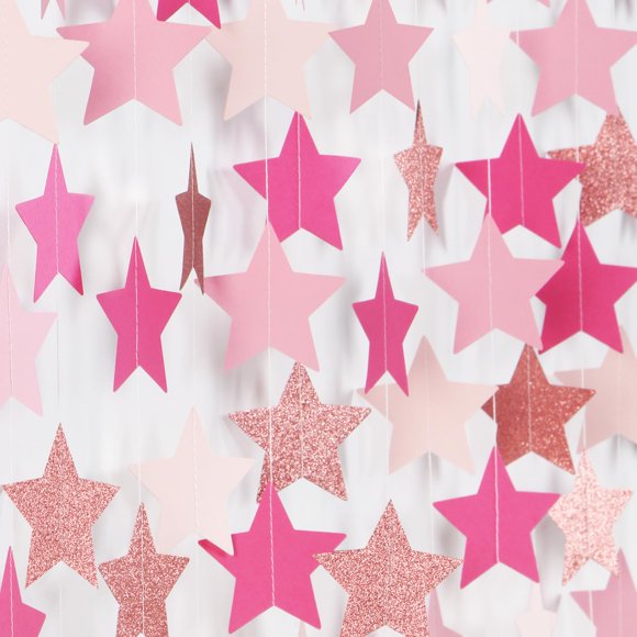 Guirnalda Hugtmr 19 m de estrellas rosa fucsia y oro rosado – Decoración