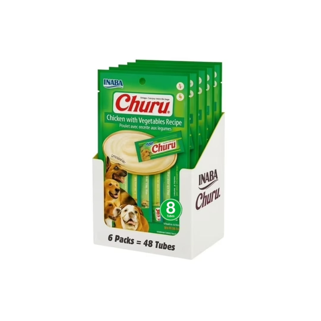 Caja Churu Perros Pollo - Vegetales 6 Un. (48 Tubos)