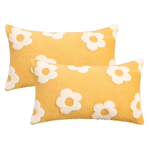 REGALWOVEN Paquete de 2 Fundas de Cojín Decorativas de Flores Jacquard Patrón Floral para Decoración del Hogar Amarillo 20" x 12"