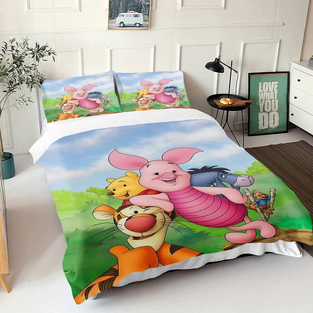 Winnie The Pooh Bedding Sets,Cartoon Bear Duvet Cover,Boy children Bedclothes Bed Linen Gift,Anime Theme Quilt Cover Bed Sheets