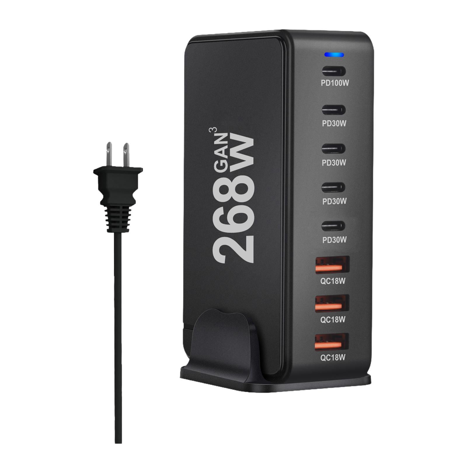 Magideal - Cargador Usb C De 268 W Con 8 Puertos, Adaptador De Escritorio, Carga Rápida, Cargador Gan De Escritorio Negro