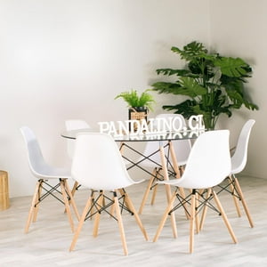 Pandalino - Comedor Mesa Redonda Elida 120Cm + 6 Sillas Eames Blanca Blanco