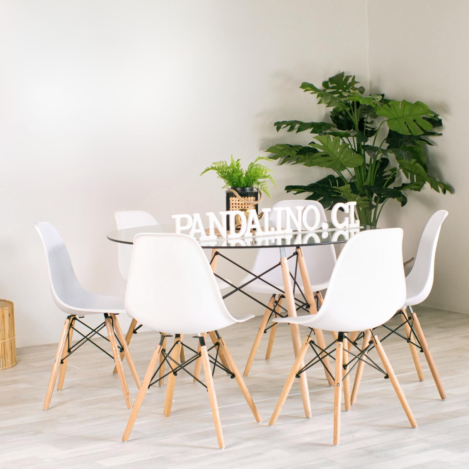 Pandalino - Comedor Mesa Redonda Elida 120cm + 6 Sillas Eames Blanca Blanco