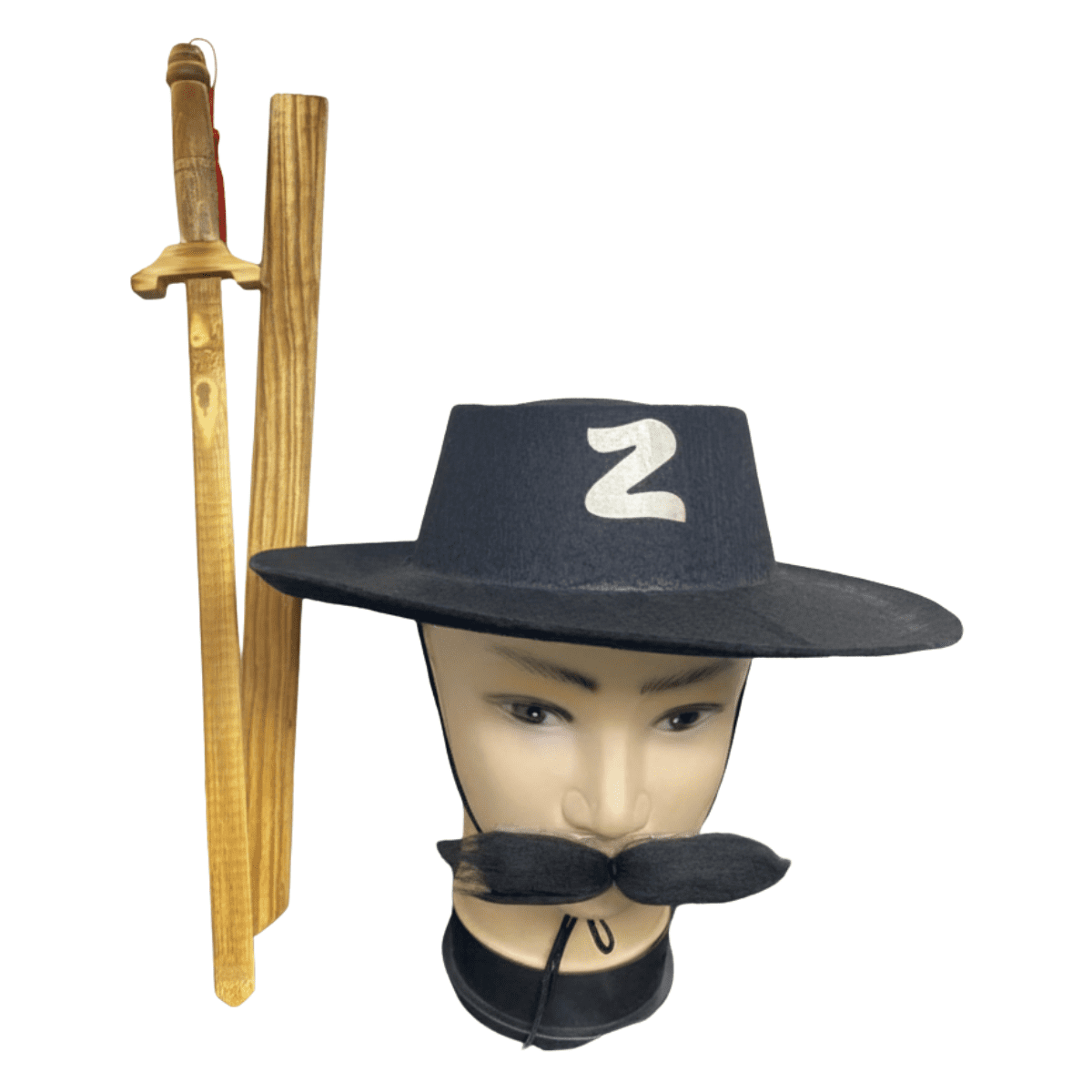 Genérico - Set Zorro (sombrero+mostacho+espada Madera) Halloween 2025