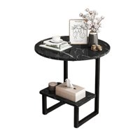 Click Ventas - Mesa Auxiliar Mármol Para Sofá Mesa Esquinera De 2 Nivel Negro