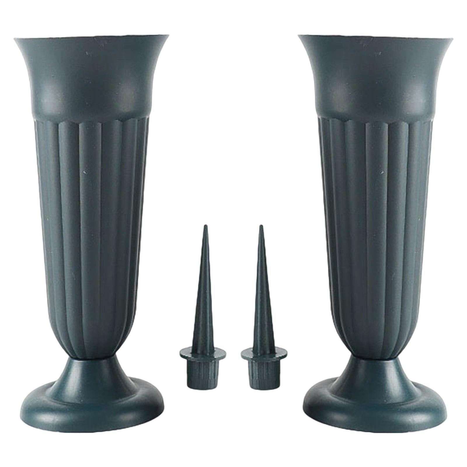 Magideal - 2 Piezas Floreros De Cementerio Conmemorativos Vasos Cónicos Para Tumbas Soportes De Plástico Con Estaca Desmontable Adecuado Para Ofrendas En Lápidas Verde Oscuro