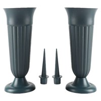 Magideal - 2 Piezas Floreros De Cementerio Conmemorativos Vasos Cónicos Para Tumbas Soportes De Plástico Con Estaca Desmontable Adecuado Para Ofrendas En Lápidas Verde Oscuro