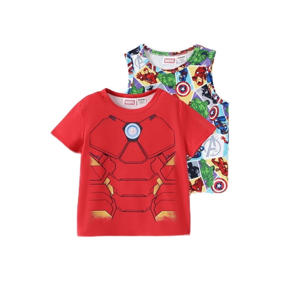 Camiseta sin mangas y camiseta Disney Marvel Iron Man para niños, paquete de 2