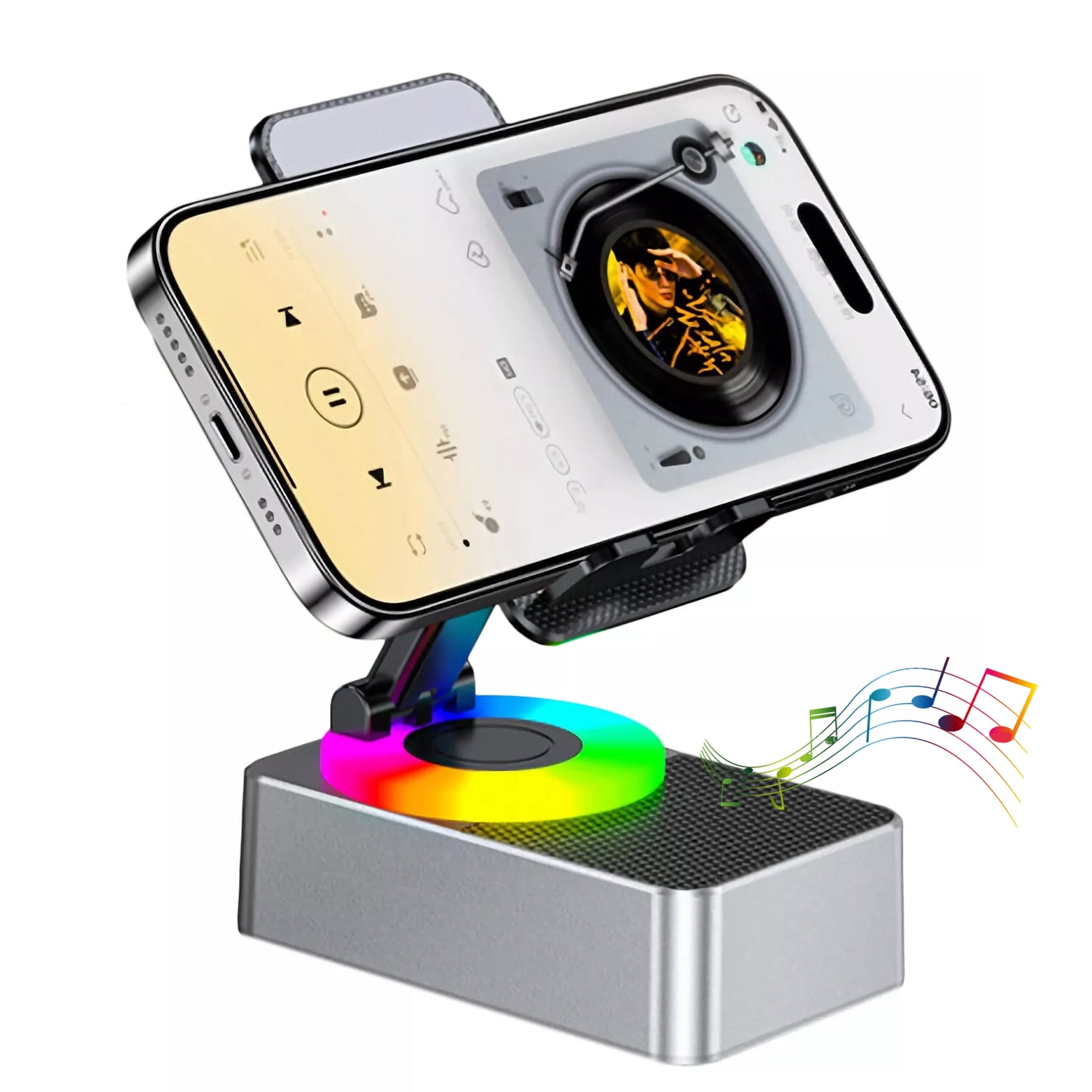 Soporte Para Celular Con Parlante Bluetooth Power Bank 1500Mah Plegable Gris Aaronmei