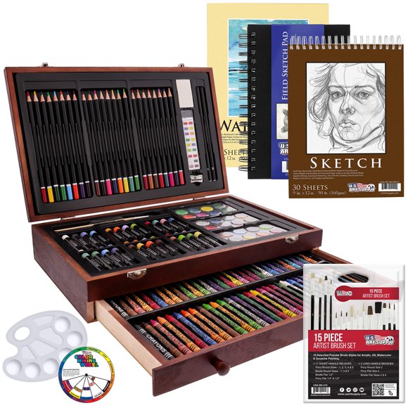 Kit de Arte U.S. Art Supply 162 Piezas – Caja de Madera