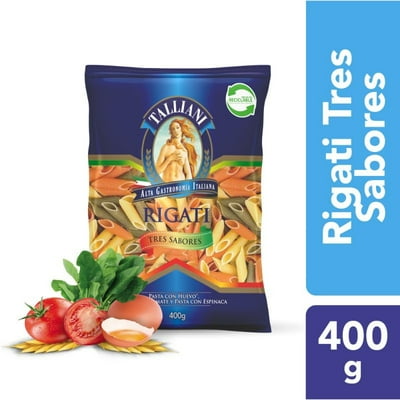 Fideo Pasta Al Huevo Rigati Tres Sabores Bolsa 400 G Talliani