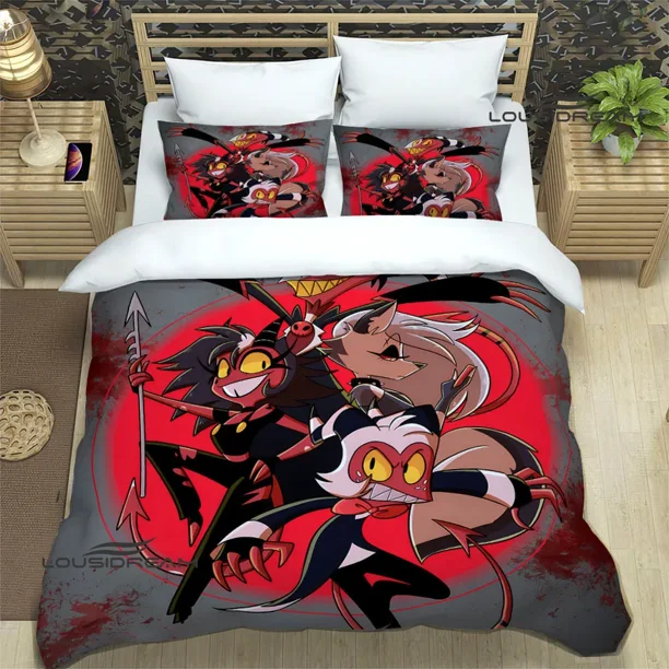 v685 Bed Sheets H-Helluva-Boss Cartoon Bedding Sets exquisite bed supplies set duvet cover bed comforter set bedding set luxury birthday gift 3-Piece Bedding Set (1 Duvet Cover + 2 Pillow Shams) Bed S