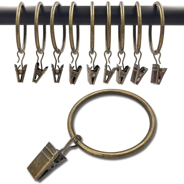 Anillos para cortinas WeekSeight, paquete de 40 unidades, color bronce con clips, 4,5 cm de profundidad