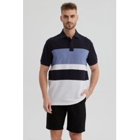 Fashionspark - Polera Hombre Franjas Horizontales Celeste