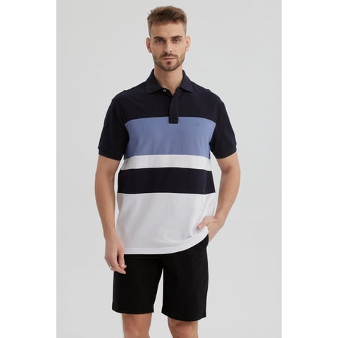 Fashionspark - Polera Hombre Franjas Horizontales Celeste