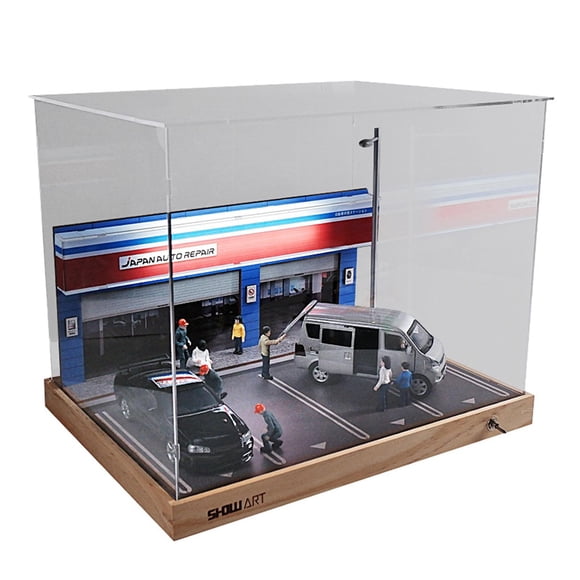 Simulación taller de reparación de automóviles Diorama modelo Kit de construcción paisaje garaje estacionamiento con caja de polvo con luz