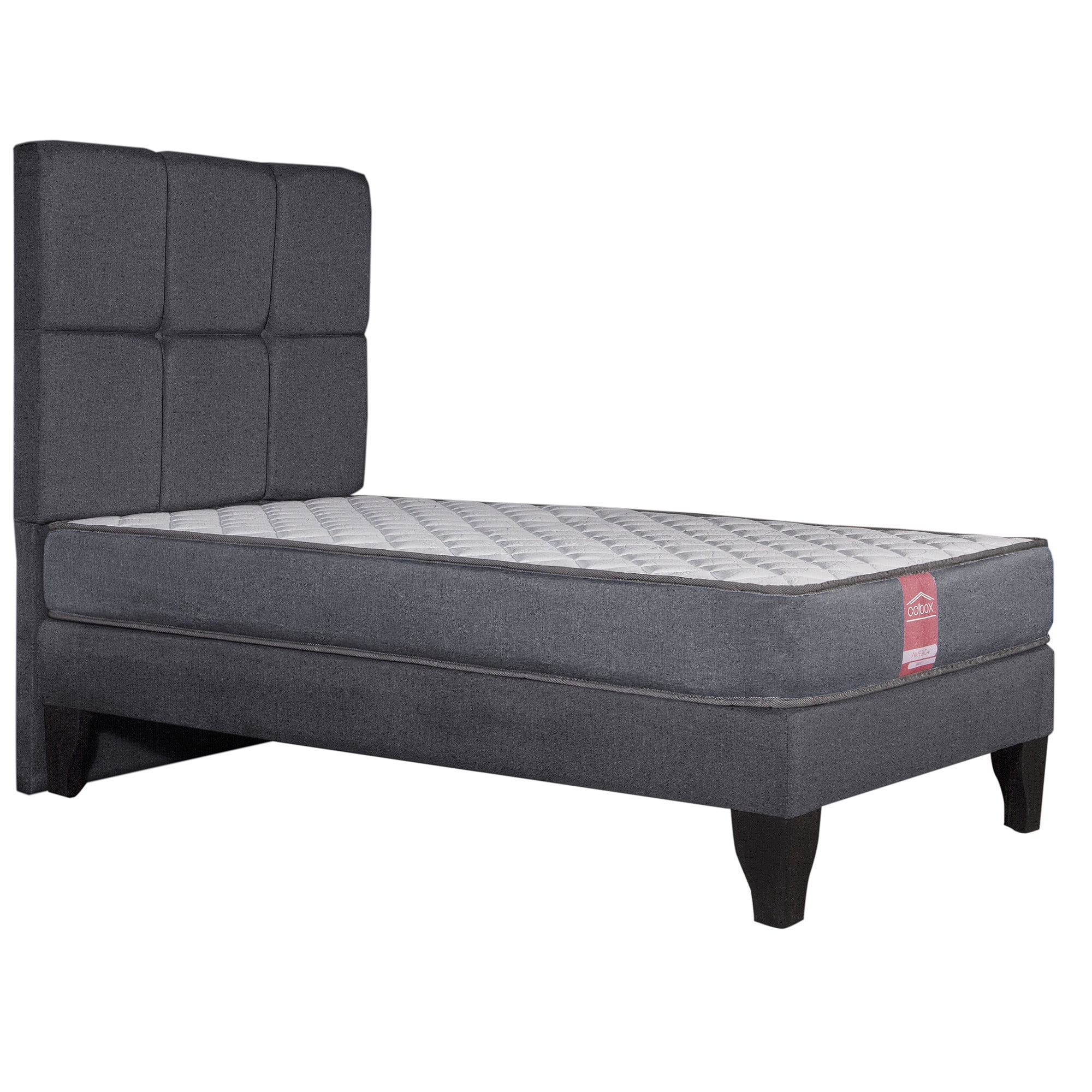 Colbox - Cama Europea America-gris + Respaldo Atenas 1 Pl Tela Gris