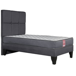 Colbox - Cama Europea America-Gris + Respaldo Atenas 1.5 Pl Tela Gris
