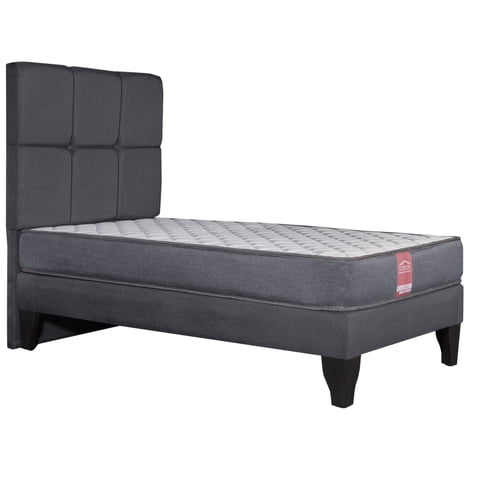 Colbox - Cama Europea America-Gris + Respaldo Atenas 1.5 Pl Tela Gris