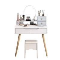 Generic - Tocador Con Espejo De Luz Led Y Taburete Blanco 80X40X130Cm