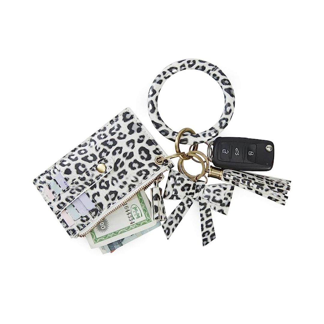 Ecosusi - Llavero De Pulsera Con Borla Y Lazo - Leopardo Blanco