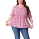 thumbnail image 1 of Agnes Orinda Blusas de Verano para Mujer Tallas Grandes de Escuela Universidad Cuello en V Floral con Volantes Mangas Cortas Babydoll 1X Rosa, 1 of 7