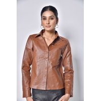 Camisa Cuero Sharo Classic Leather Cognac Mujer