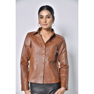 Camisa Cuero Sharo Classic Leather Cognac Mujer