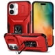 thumbnail image 1 of Funda Armada para iPhone 16 con Tapa Deslizante y Soporte Magnético Giratorio Rojo, 1 of 5