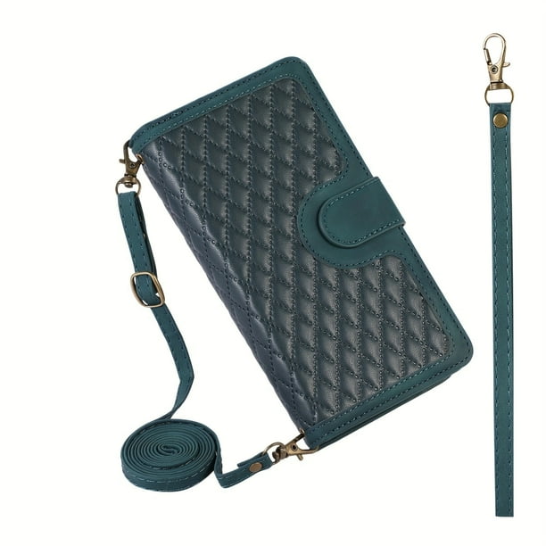 Zipper Lattice Green Leather Sheath Phone Case For Samsung S23 S22 S21 Ultra / S23 S22 S21 S20 Plus / S23 S22 S21 S20 / A52 / A71 / A72 / A22 / A32 / A21S / S20 FE / S10 Plus / Note 10 20 / Note 20 10