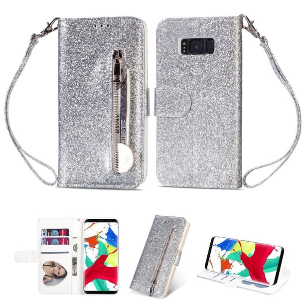 Funda para FOXDOCK Elegante funda Samsung Galaxy S8 Plus Glitter con cremallera-Ideal para el uso diario