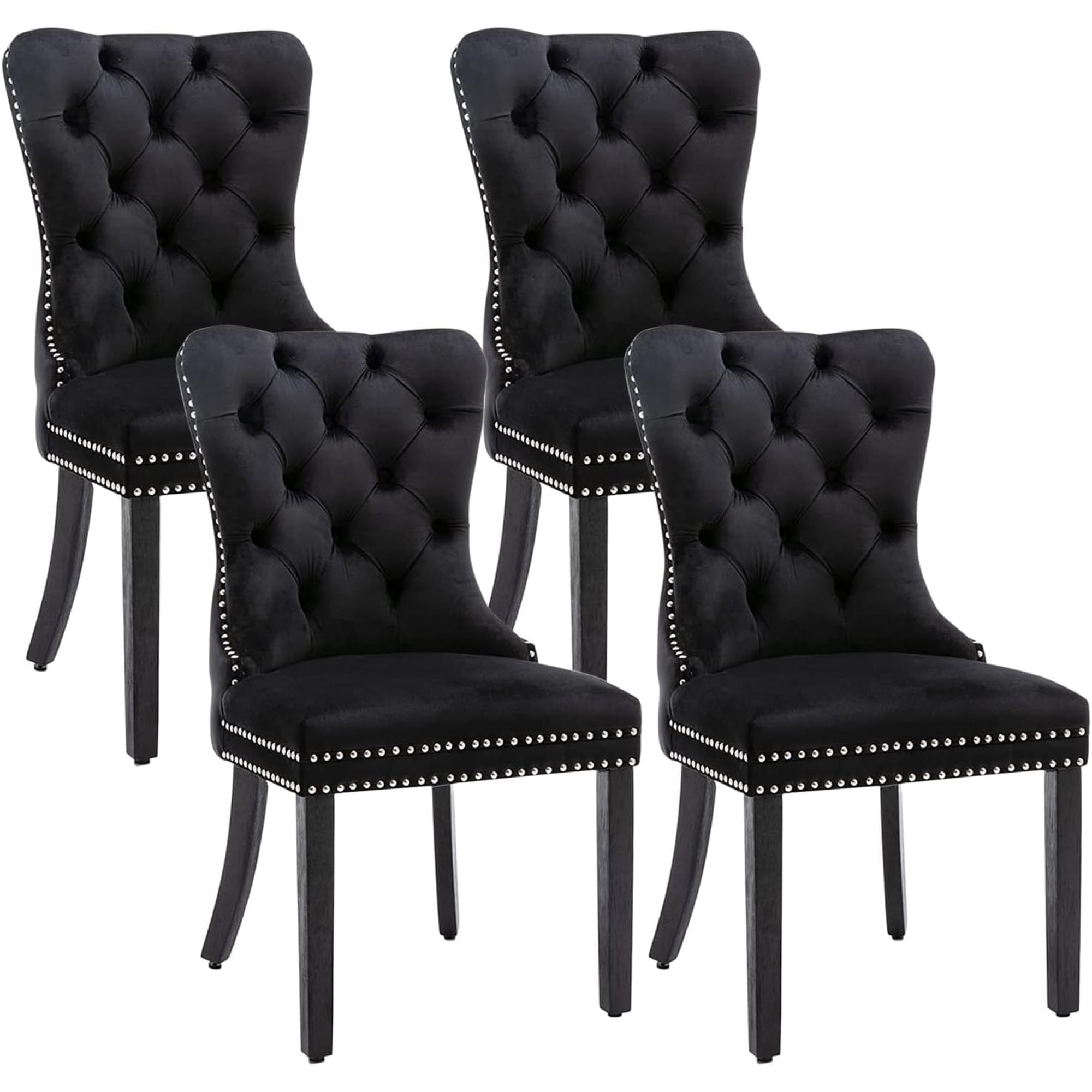 Juego De 4 Sillas De Comedor Eifizek De Terciopelo Con Borde En Forma De Cabeza De Clavo, Color Negr