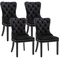 Juego De 4 Sillas De Comedor Eifizek De Terciopelo Con Borde En Forma De Cabeza De Clavo, Color Negr