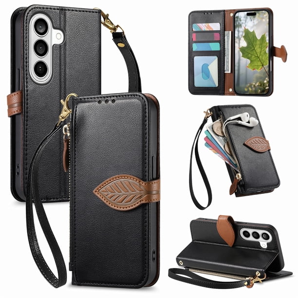 FOXDOCK Funda Tipo Cartera para Samsung Galaxy S26, con Ranuras para Tarjetas, Soporte y Cremallera-negro