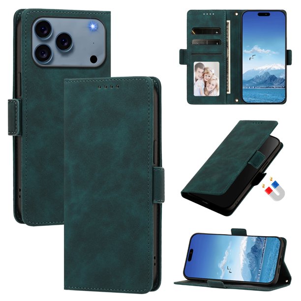Funda Billetera Delgada para iPhone 17 Pro Max con Ranuras y Soporte Verde oscuro