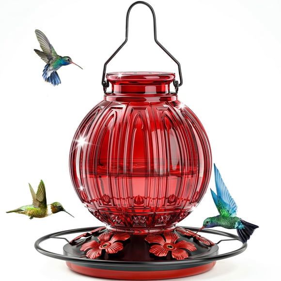 Comedero de vidrio para colibríes Grete Gotye 770 ml, 5 puertos, rojo