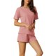 thumbnail image 4 of INSPIRE CHIC Conjunto de salón de punto waffle para mujer, pijama de manga corta con bolsillos, mezcla de algodón suave para primavera y verano, XL, rosa claro, 4 of 6