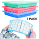 thumbnail image 1 of Bandejas para cubitos de hielo con tapa, paquete de 3 (rosa, azul y verde). Bandejas de silicona para cubitos de hielo flexibles y fáciles de liberar. 36 moldes para cubitos de hielo. Sin BPA., 1 of 8