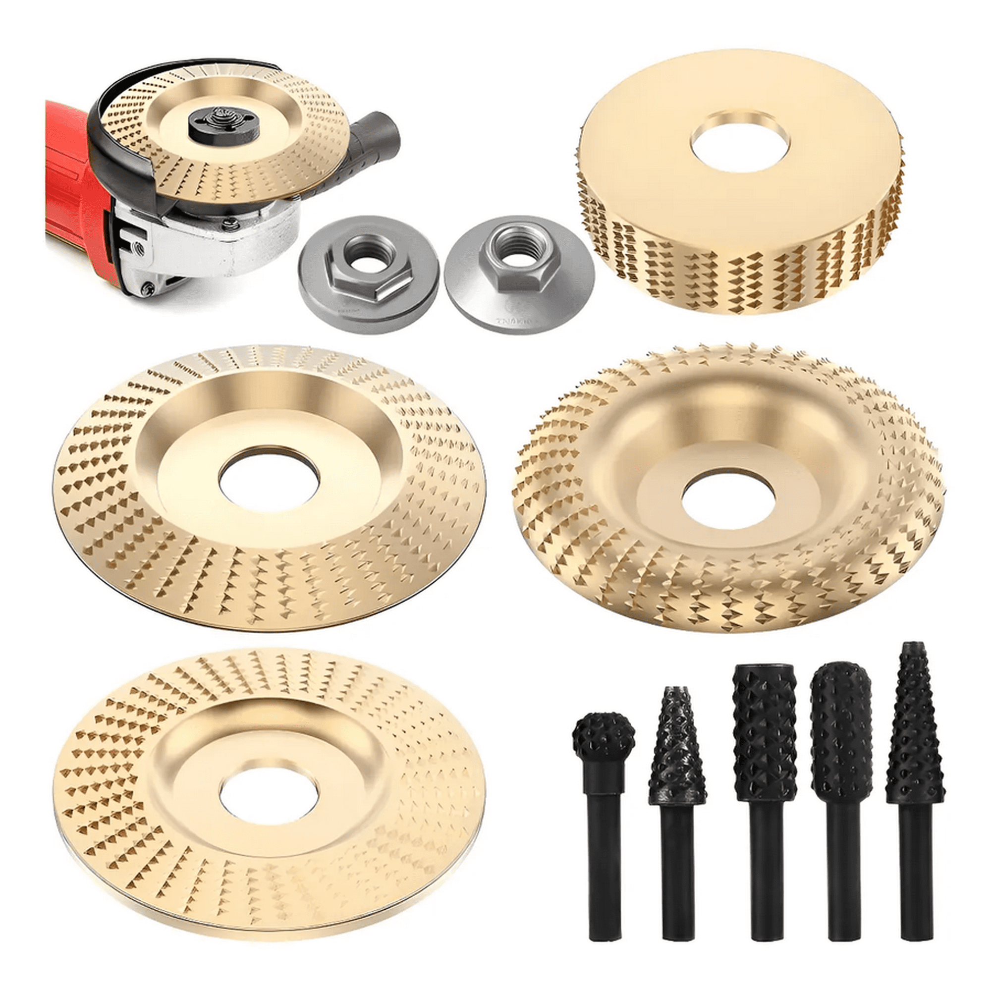 Genérico - Juego De 4 Discos Para Tallar Madera+juego De 5 Escofinas Marrón Claro