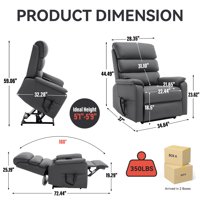 M&Ms - Grey Cat-Proof Leather Dual Motor Infinite Position Up To 350 Lbs Power Lift Recliner Chair With Power-Remote, Heat Massage And Heavy Duty Motion Mechanism