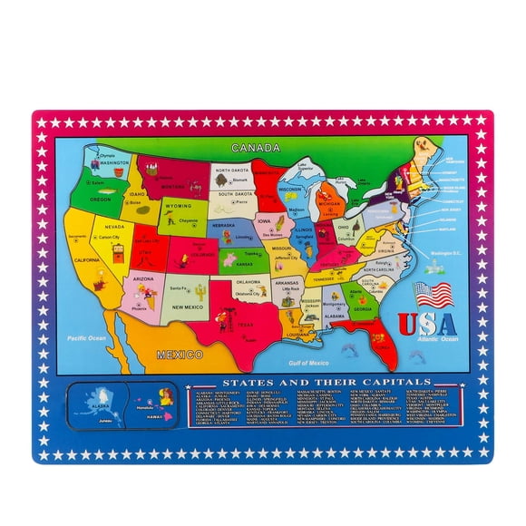 Puzle Joqutoys de madera con mapas de EE. UU., 46 piezas, para niños, con marco