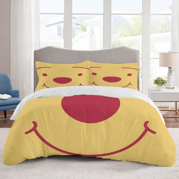 Pooh Bear Bedding Sets Cartoon Duvet Cover Lightweight 3 Piece Bet Sets for Kids Boys Girls