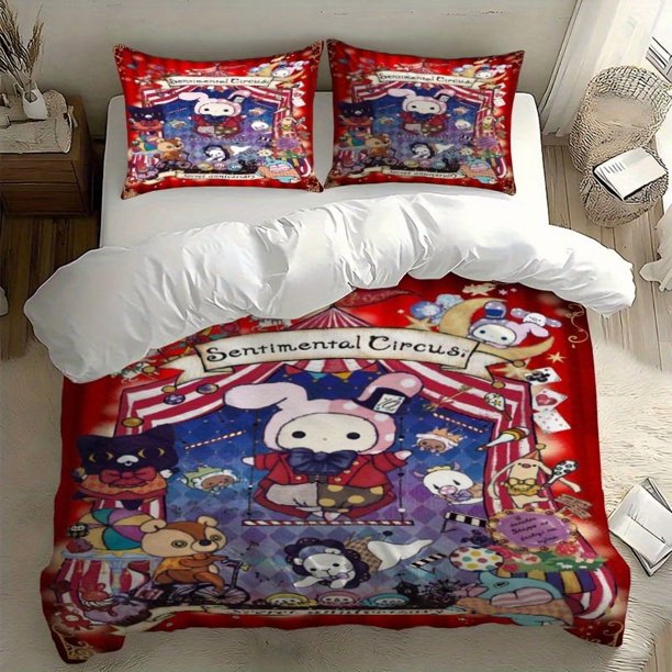 3pcs Crying Circus Anniversary Illustration Pattern Three-Piece Set Soft Duvet Cover + Double Pillowcases