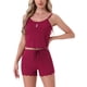 thumbnail image 1 of INSPIRE CHIC Conjunto de Pijama de Punto Acanalado para Mujer con Ribete de Encaje Suave Camiseta sin Mangas y Pantalones Cortos con Tirantes Ajustables para Verano XL Rojo, 1 of 6