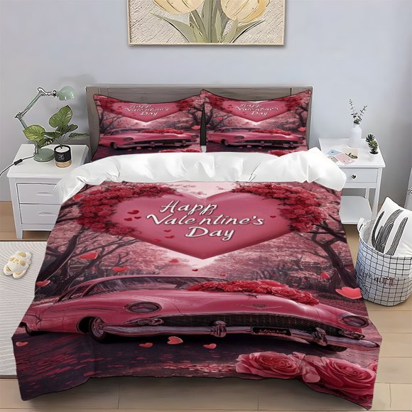 Romantic Valentine's Day Printed Bedding Set Soft Light Beige-Friendly Polyester Fabric