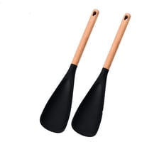 Xusx111 - Cuchara De Cocina Para Utensilios De Cocina Antiadherentes, Ideal Para Cocinar Y Servir Silicona Mate Resistente, Cuchara De Mango De Madera Para Mezclar, Cucharar Y Raspar (Negro, 31 * 7.1