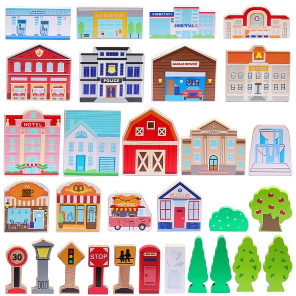 Set Wooden Town Play SainSmart Jr. 30 unidades con acceso al tren.
