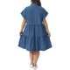 thumbnail image 3 of Vestido de mezclilla para mujer de talla grande Agnes Orinda, vestido babydoll de manga corta con botones, dobladillo escalonado, línea A casual, con bolsillos, 2X azul, 3 of 6