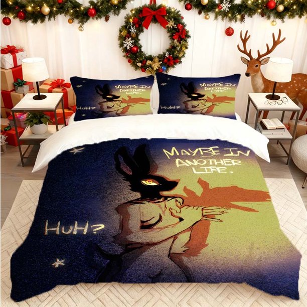 "Another Life" Rabbit Print Duvet Cover Set Includes Soft Duvet Cover + 2 Pillowcases Suitable for All Seasons Ideal for Home Bedrooms and Guest Rooms Perfect G